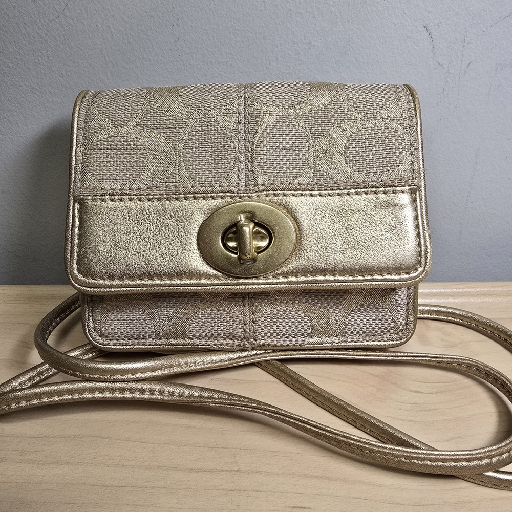 COACH Metallic Gold Mini Crossbody Bag 5in X 4in